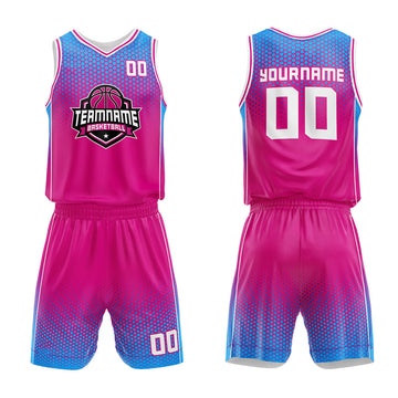 Custom Basketball Jersey Uniform Suit Printed Your Logo Name Number Hot Pink-Blue