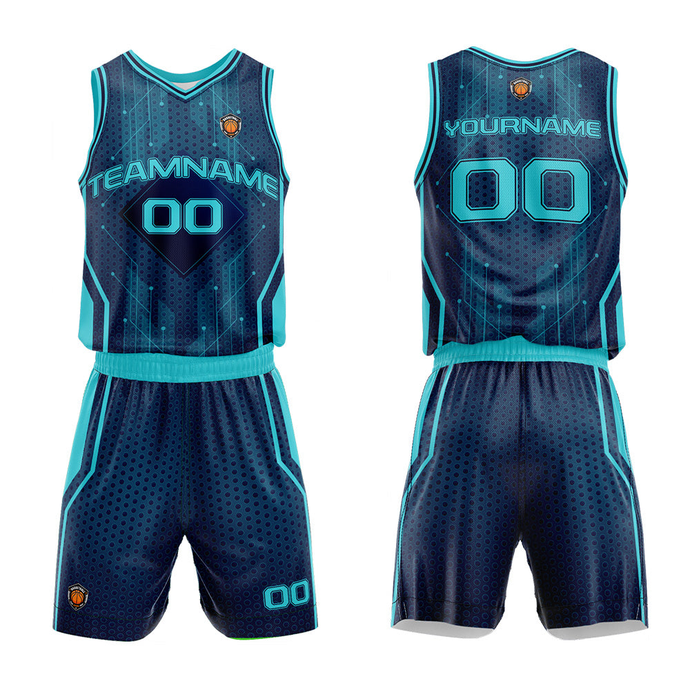 Custom Basketball Jersey Uniform Suit Printed Your Logo Name Number Navy-Teal