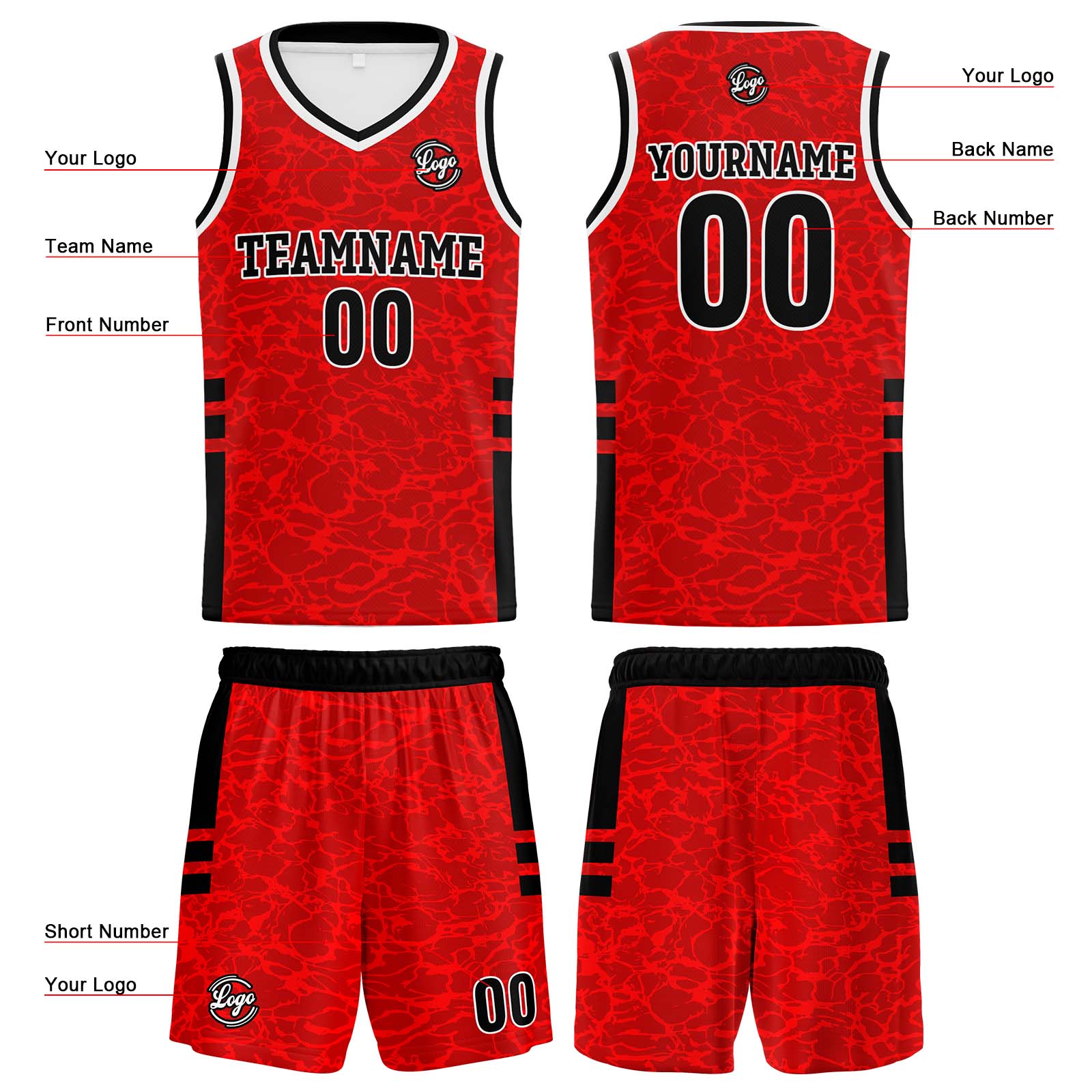 Custom Red Basketball Jersey Uniform Suit Printed Your Logo Name Number