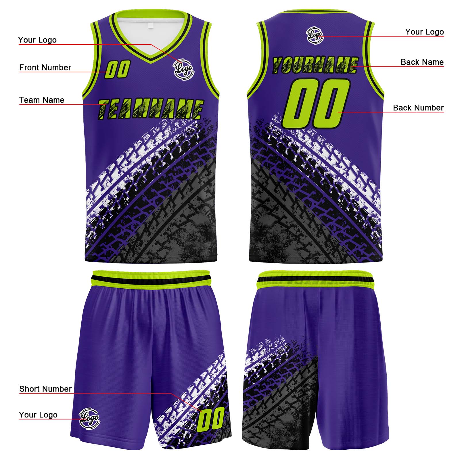 Custom Purple Green Basketball Jersey Uniform Suit Printed Your Logo Name Number