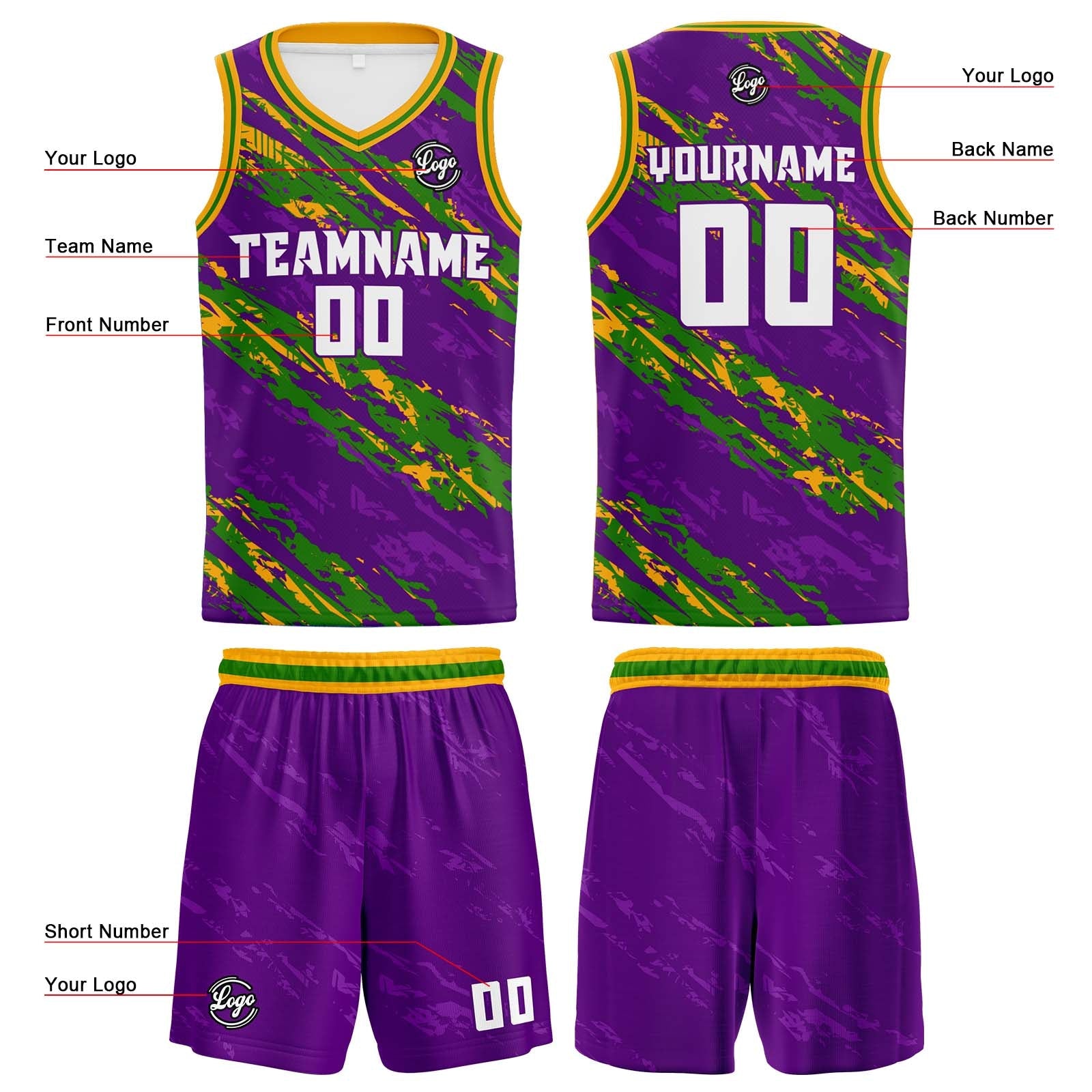 Custom Purple Green Basketball Jersey Uniform Suit Printed Your Logo Name Number