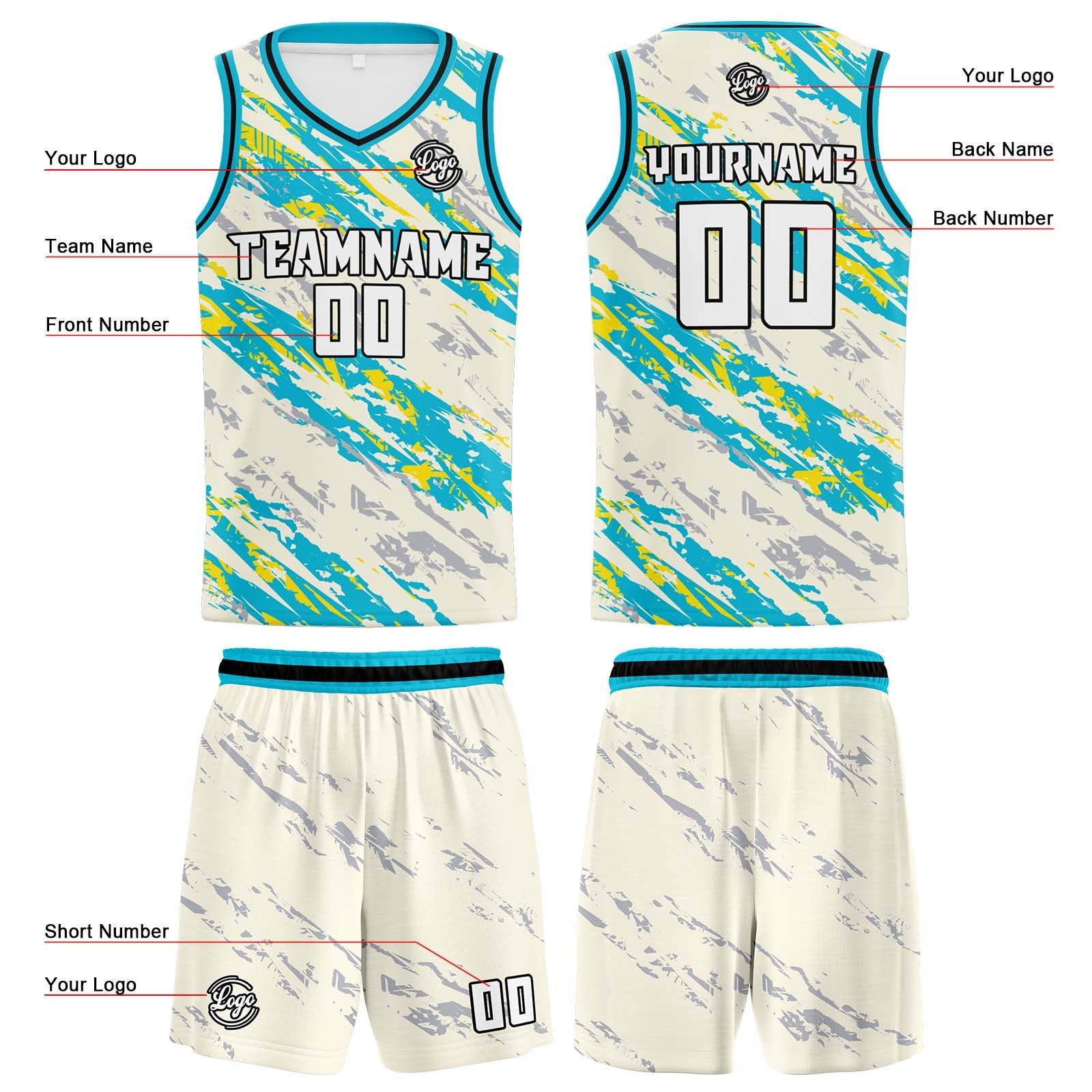 Custom Cream Light Blue Basketball Jersey Uniform Suit Printed Your Logo Name Number