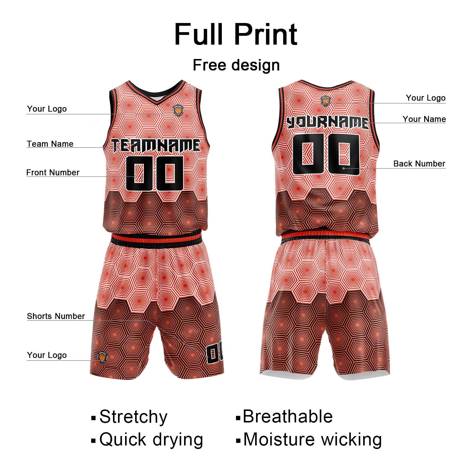 Custom Dark Orange Basketball Jersey Uniform Suit Printed Your Logo Name Number