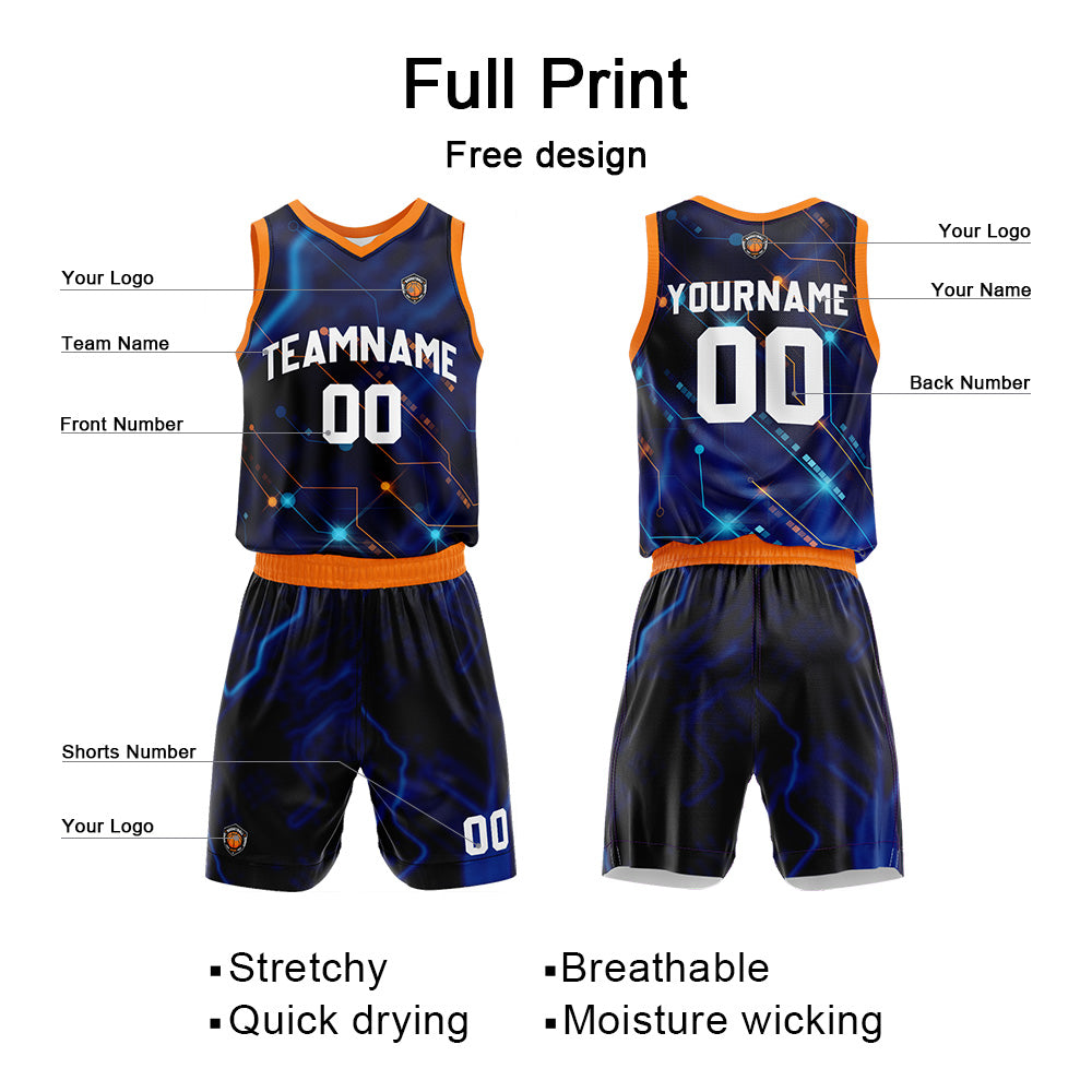 Custom Basketball Jersey Uniform Suit Printed Your Logo Name Number Navy-Orange