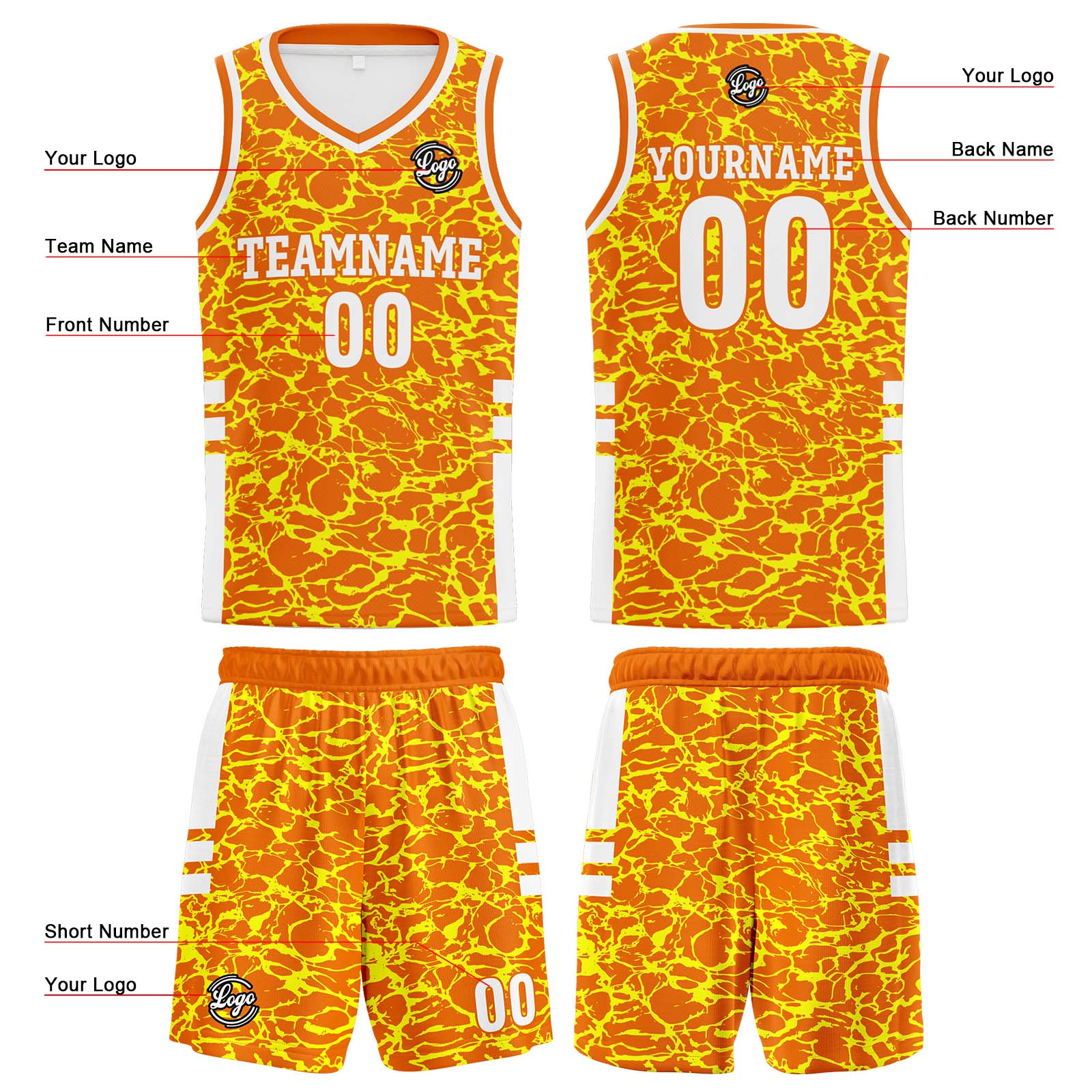 Custom Orange Basketball Jersey Uniform Suit Printed Your Logo Name Number