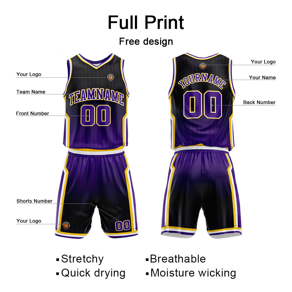 Custom Basketball Jersey Uniform Suit Printed Your Logo Name Number Black-Purple