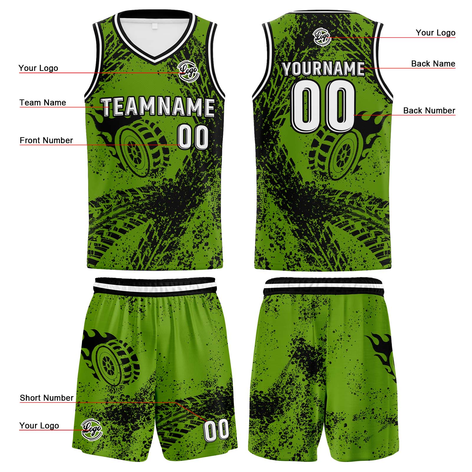 Custom Green Black Basketball Jersey Uniform Suit Printed Your Logo Name Number