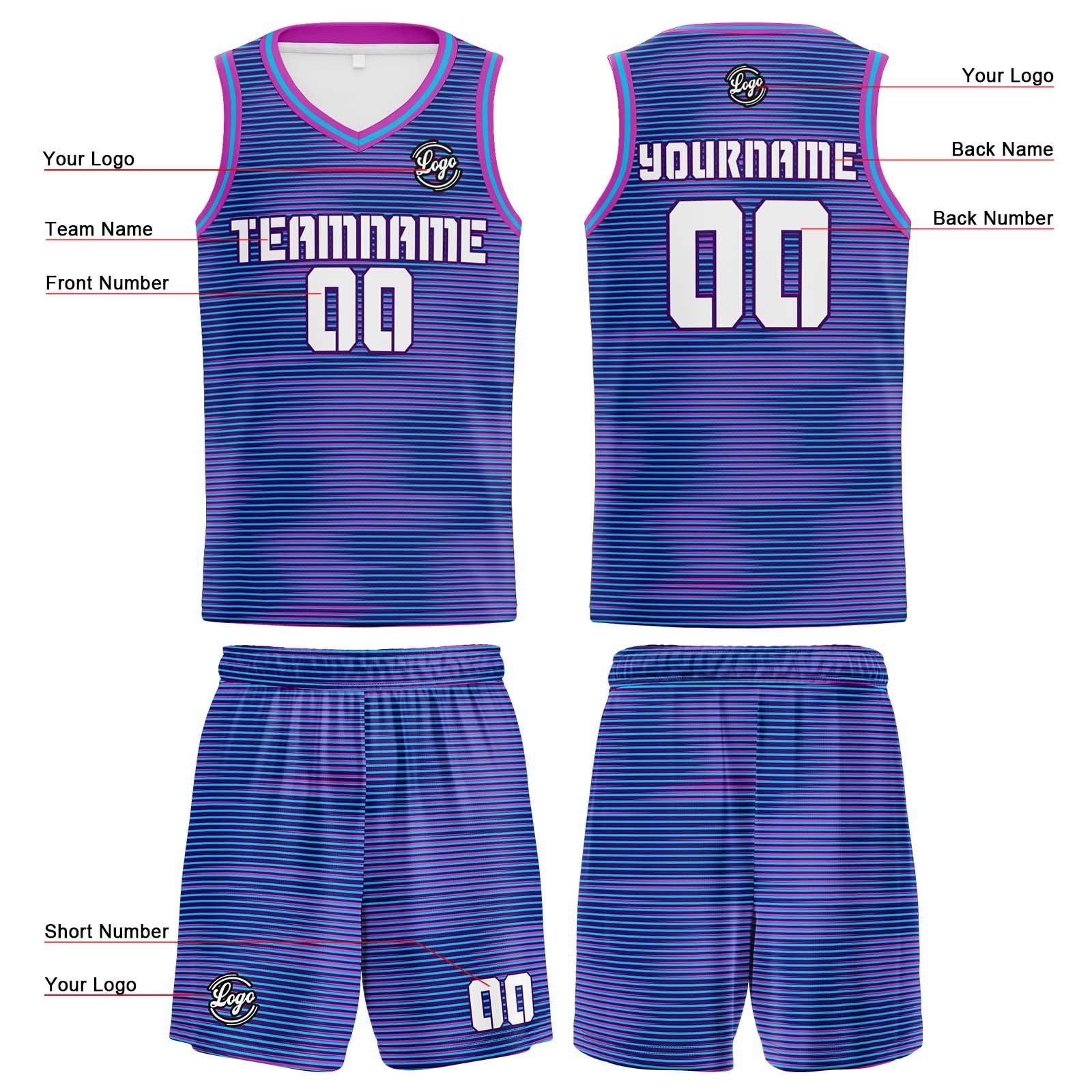 Custom Purple Light Blue Basketball Jersey Uniform Suit Printed Your Logo Name Number
