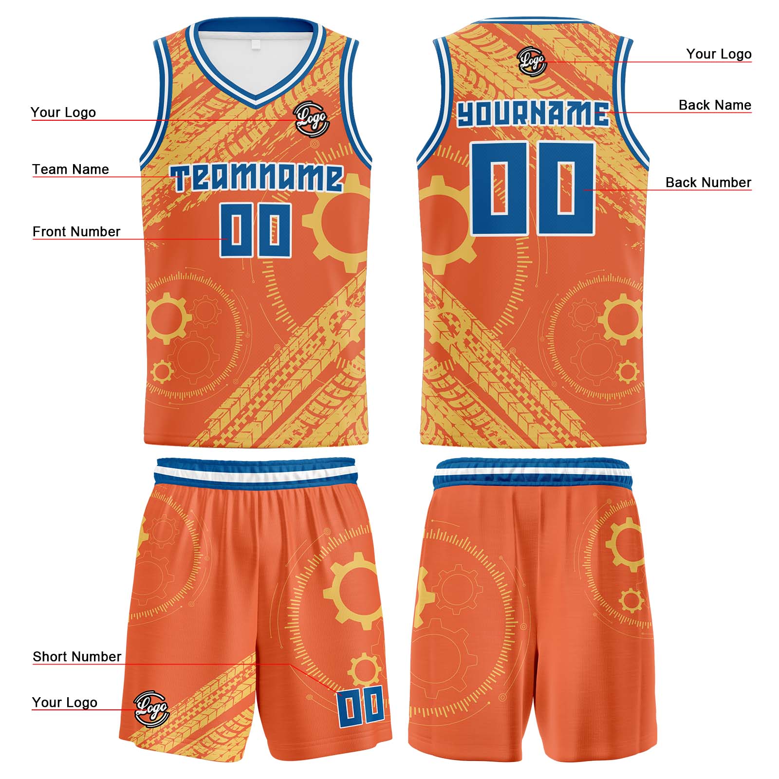 Custom Orange Blue Basketball Jersey Uniform Suit Printed Your Logo Name Number