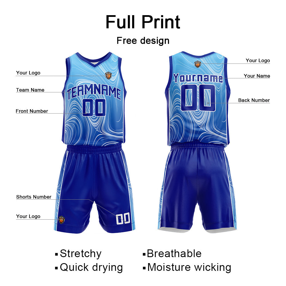 Custom Basketball Jersey Uniform Suit Printed Your Logo Name Number Royal