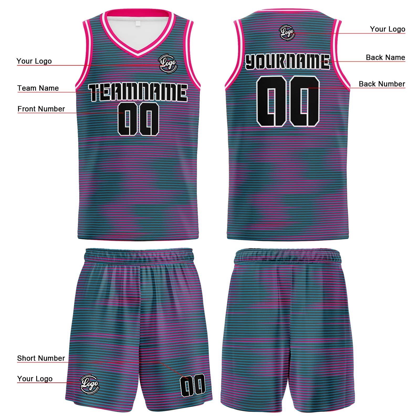 Custom Grey Pink Basketball Jersey Uniform Suit Printed Your Logo Name Number