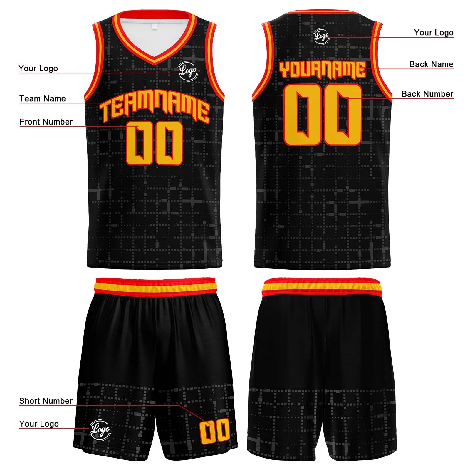 Custom Black Red Orange Basketball Jersey Uniform Suit Printed Your Logo Name Number