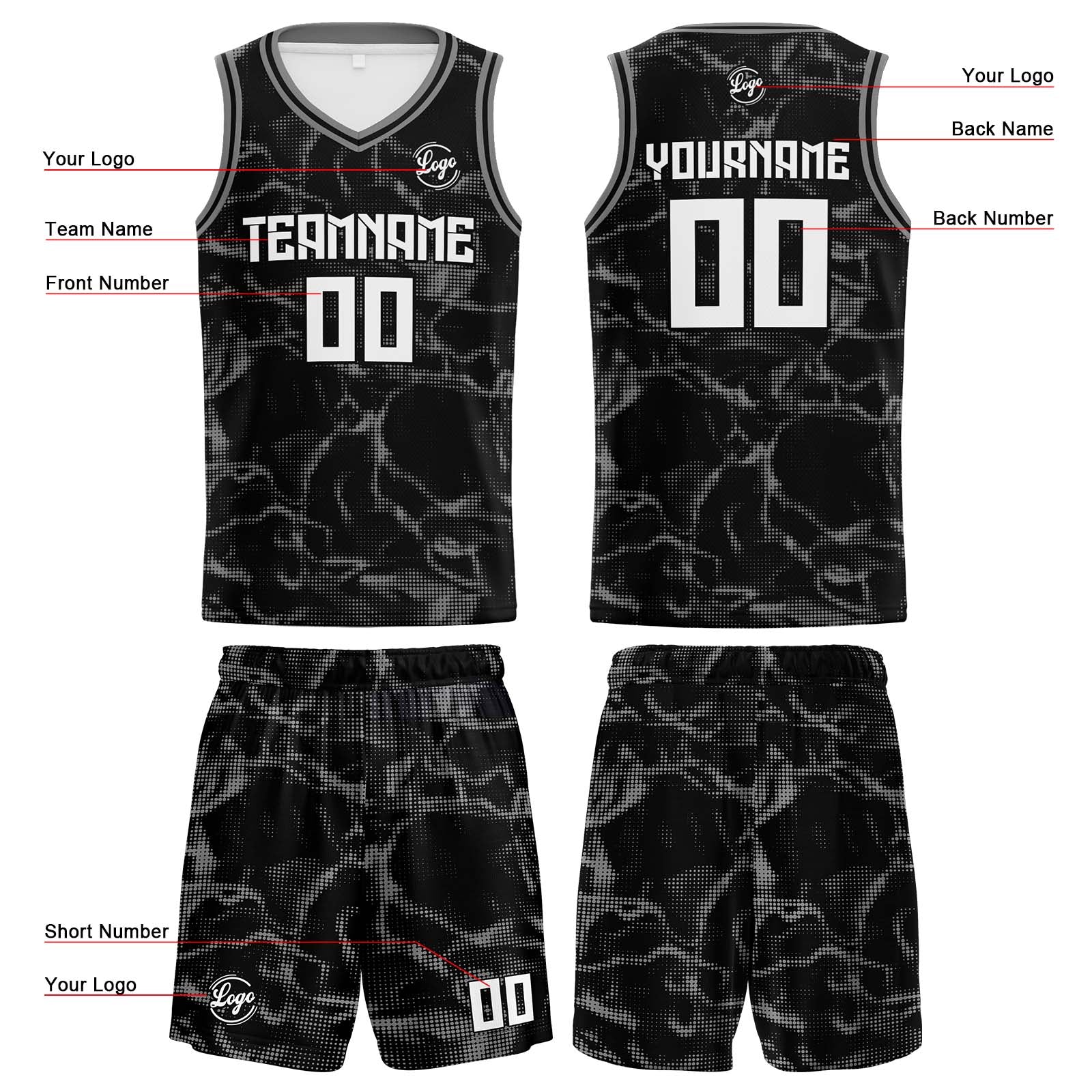 Custom Black Grey Basketball Jersey Uniform Suit Printed Your Logo Name Number