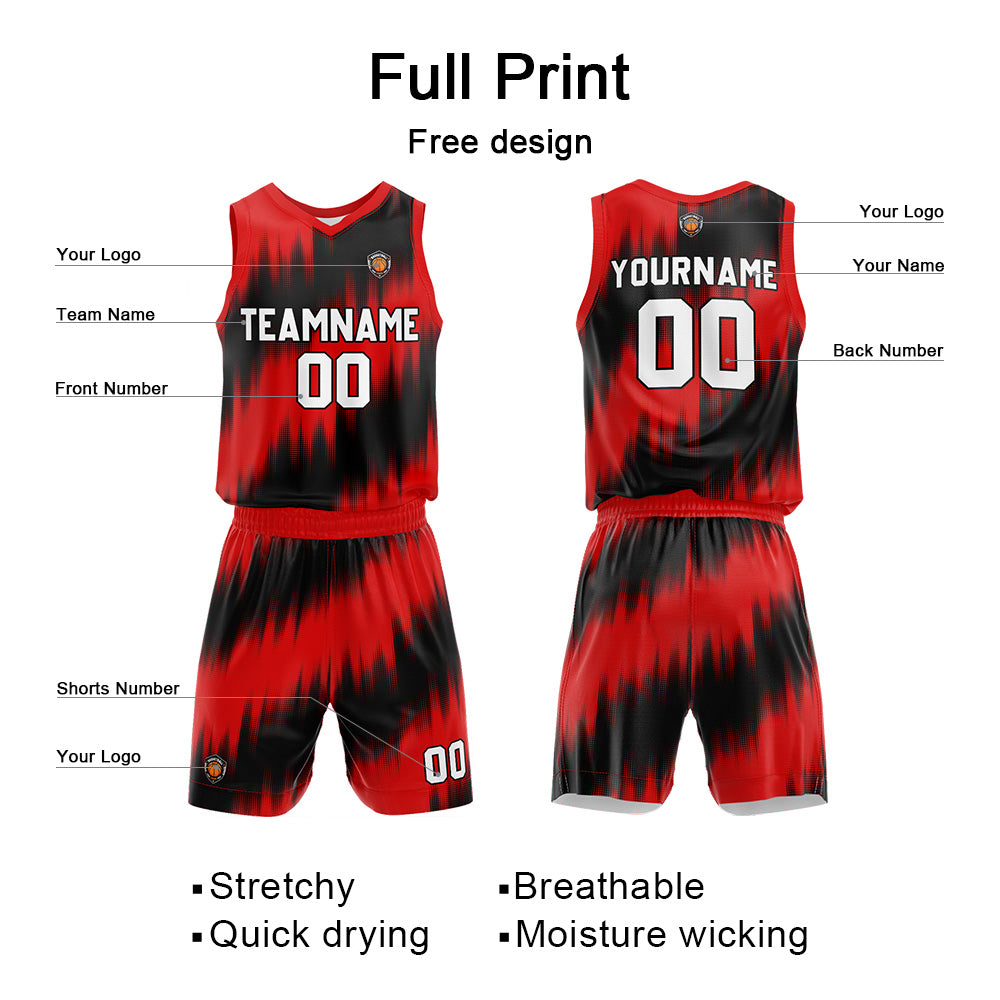 Custom Basketball Jersey Uniform Suit Printed Your Logo Name Number Black-Red