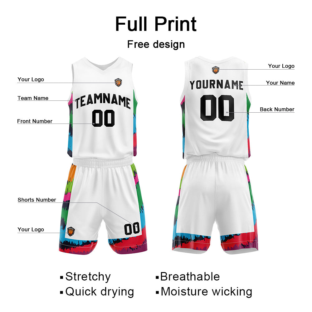 Custom Basketball Jersey Uniform Suit Printed Your Logo Name Number White