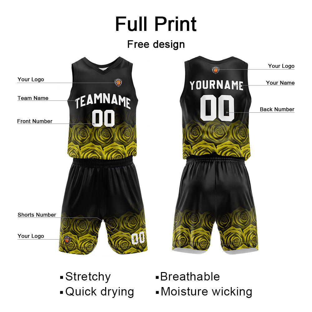 Custom Basketball Jersey Uniform Suit Printed Your Logo Name Number Yellow