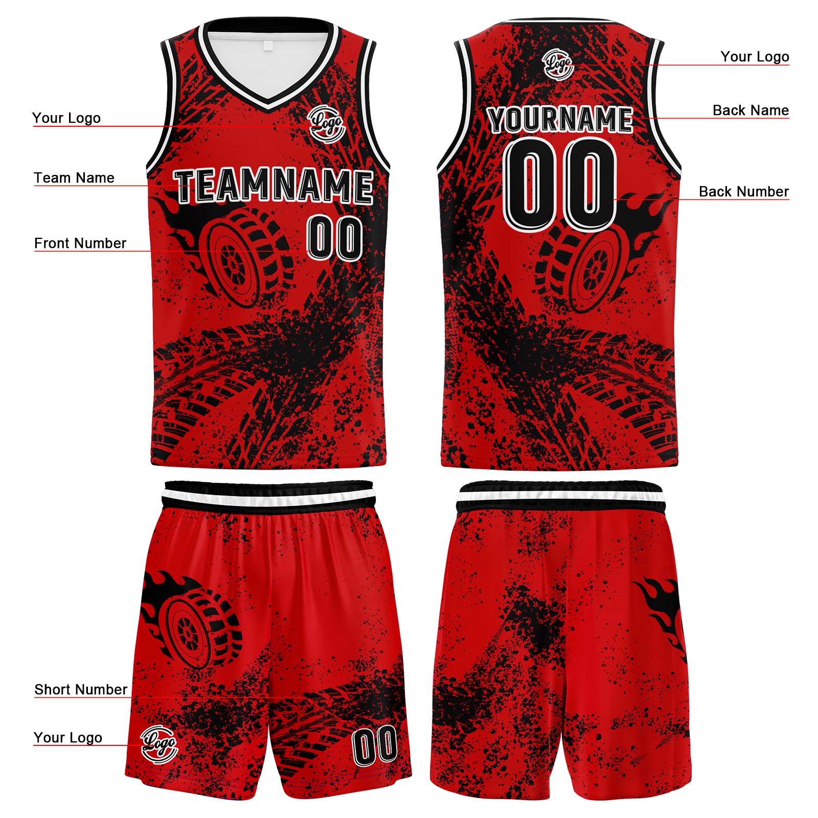 Custom Red Basketball Jersey Uniform Suit Printed Your Logo Name Number