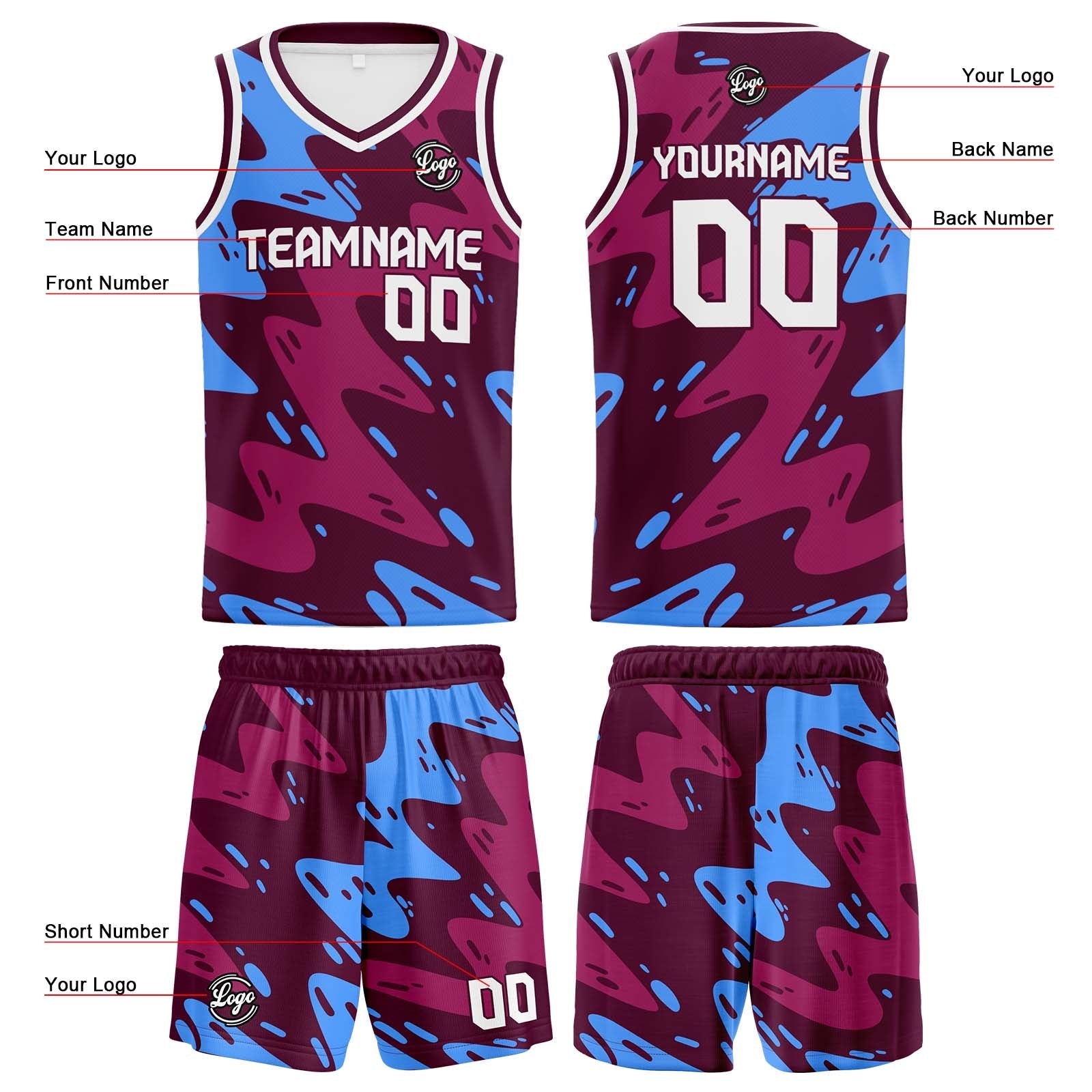 Custom Burgundy Light Basketball Jersey Uniform Suit Printed Your Logo Name Number