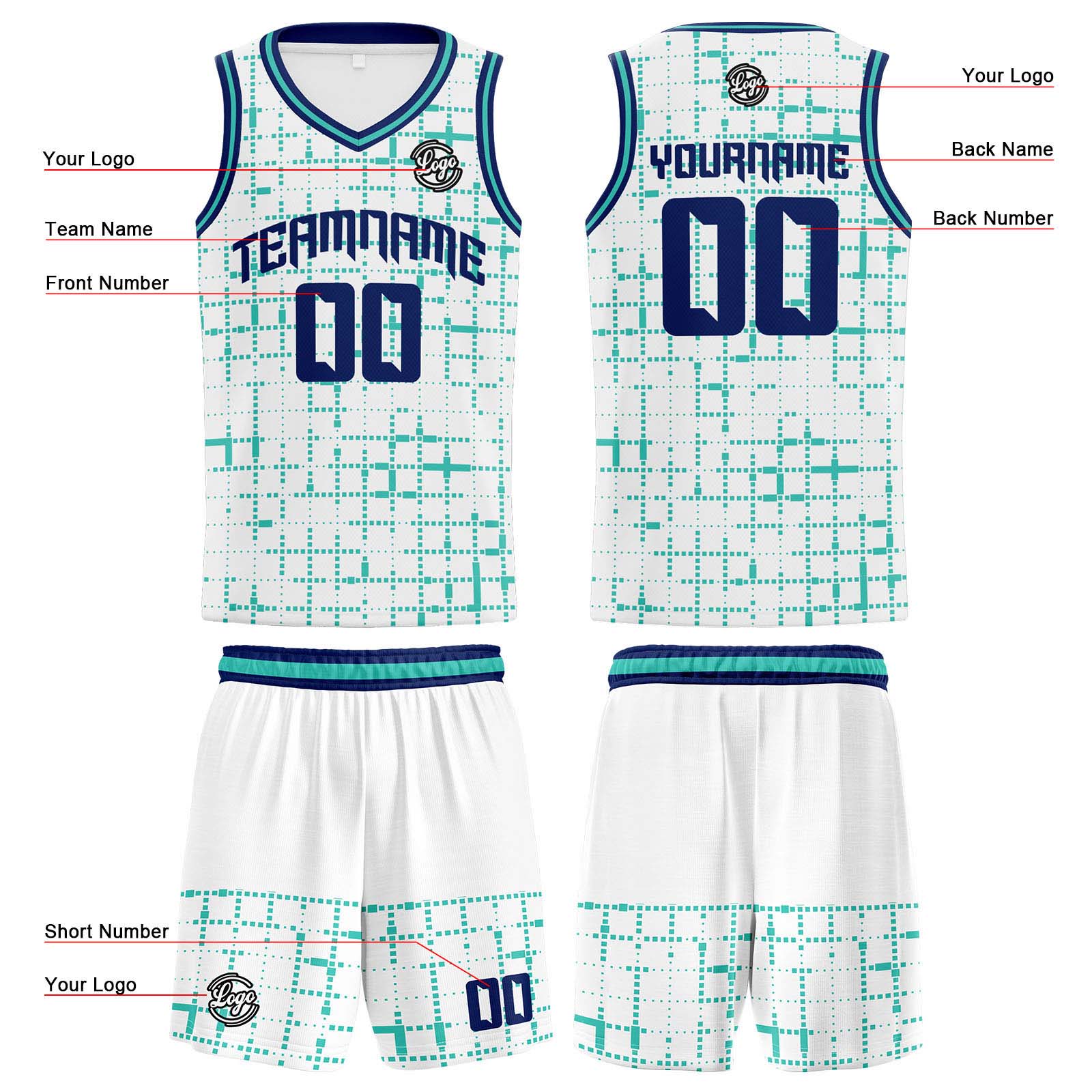 Custom White Teal Navy Basketball Jersey Uniform Suit Printed Your Logo Name Number