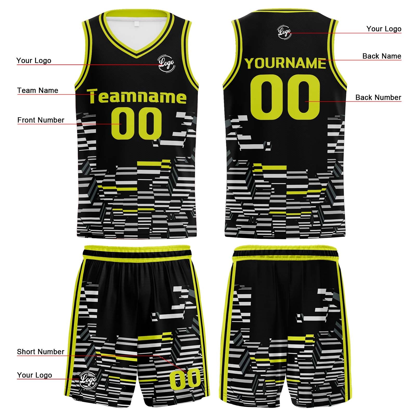 Custom Black Lime Green Basketball Jersey Uniform Suit Printed Your Logo Name Number