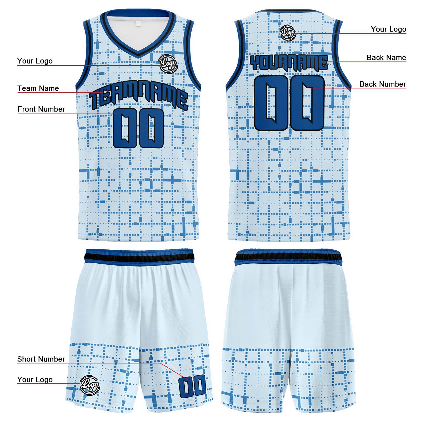 Custom Light Blue Basketball Jersey Uniform Suit Printed Your Logo Name Number