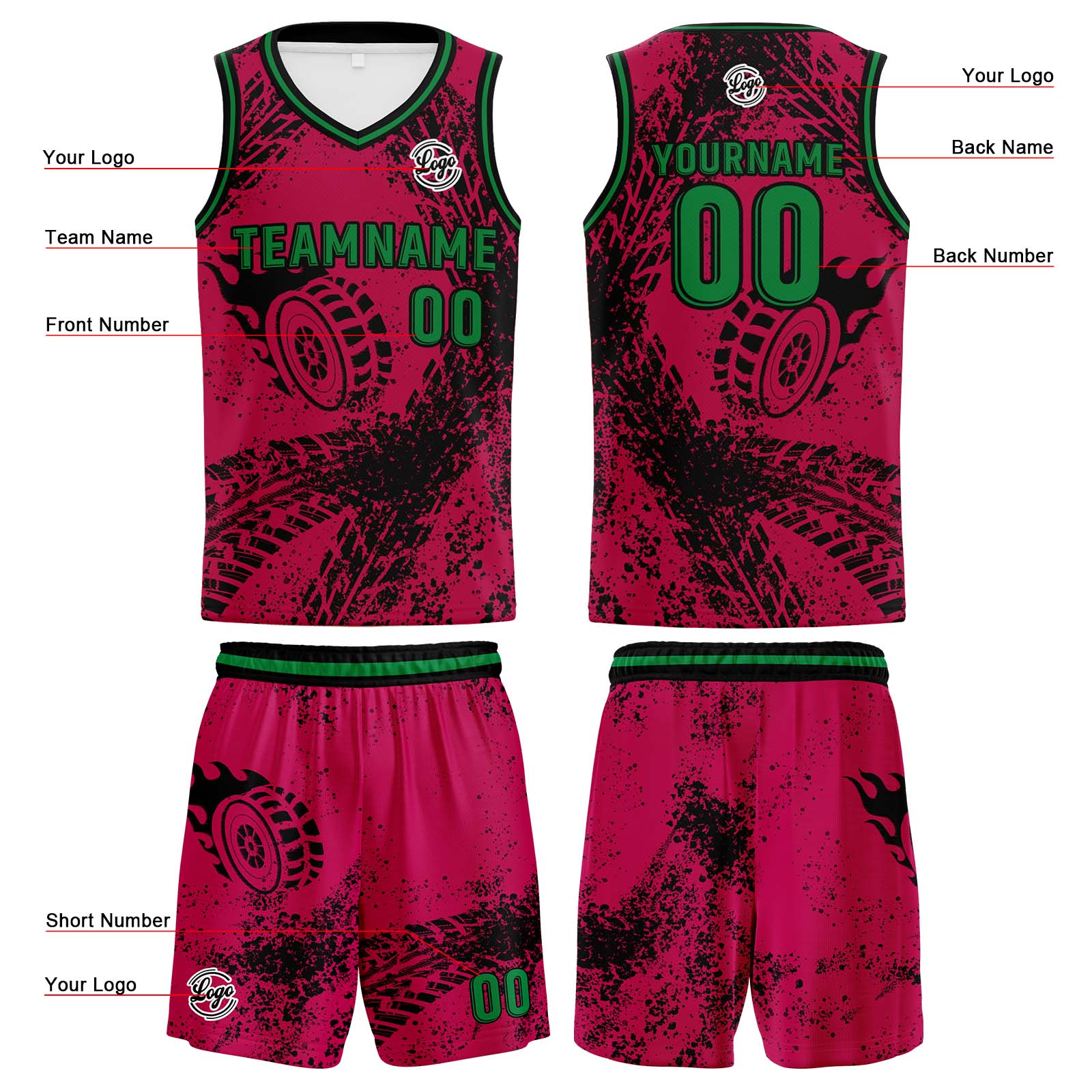 Custom Rose Red Basketball Jersey Uniform Suit Printed Your Logo Name Number