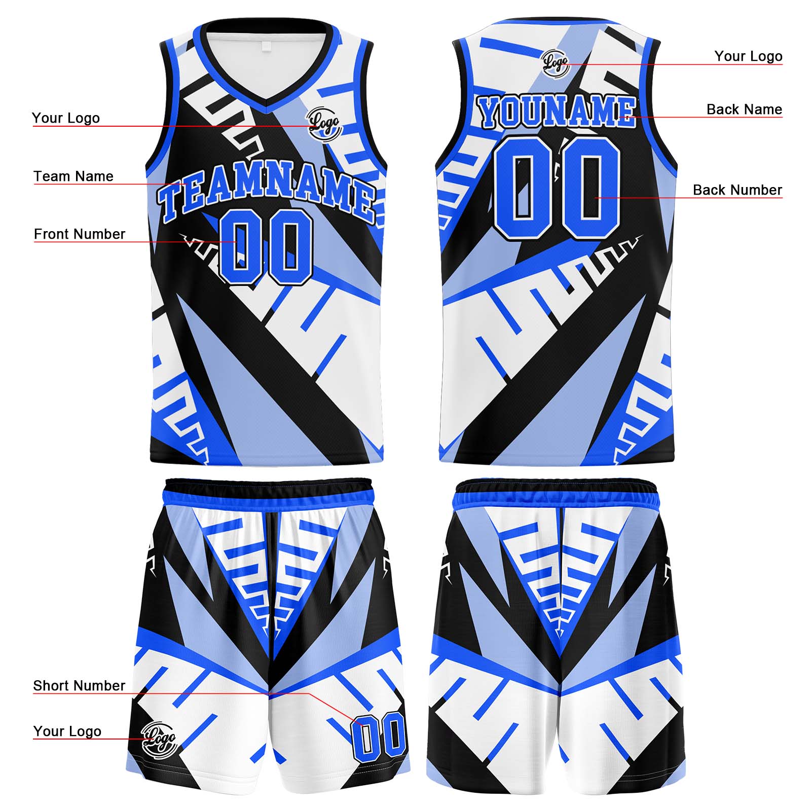 Custom White Black Blue Basketball Jersey Uniform Suit Printed Your Logo Name Number
