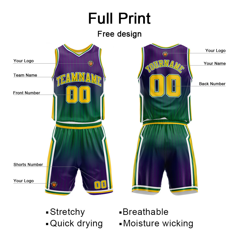 Custom Basketball Jersey Uniform Suit Printed Your Logo Name Number Purple-Green