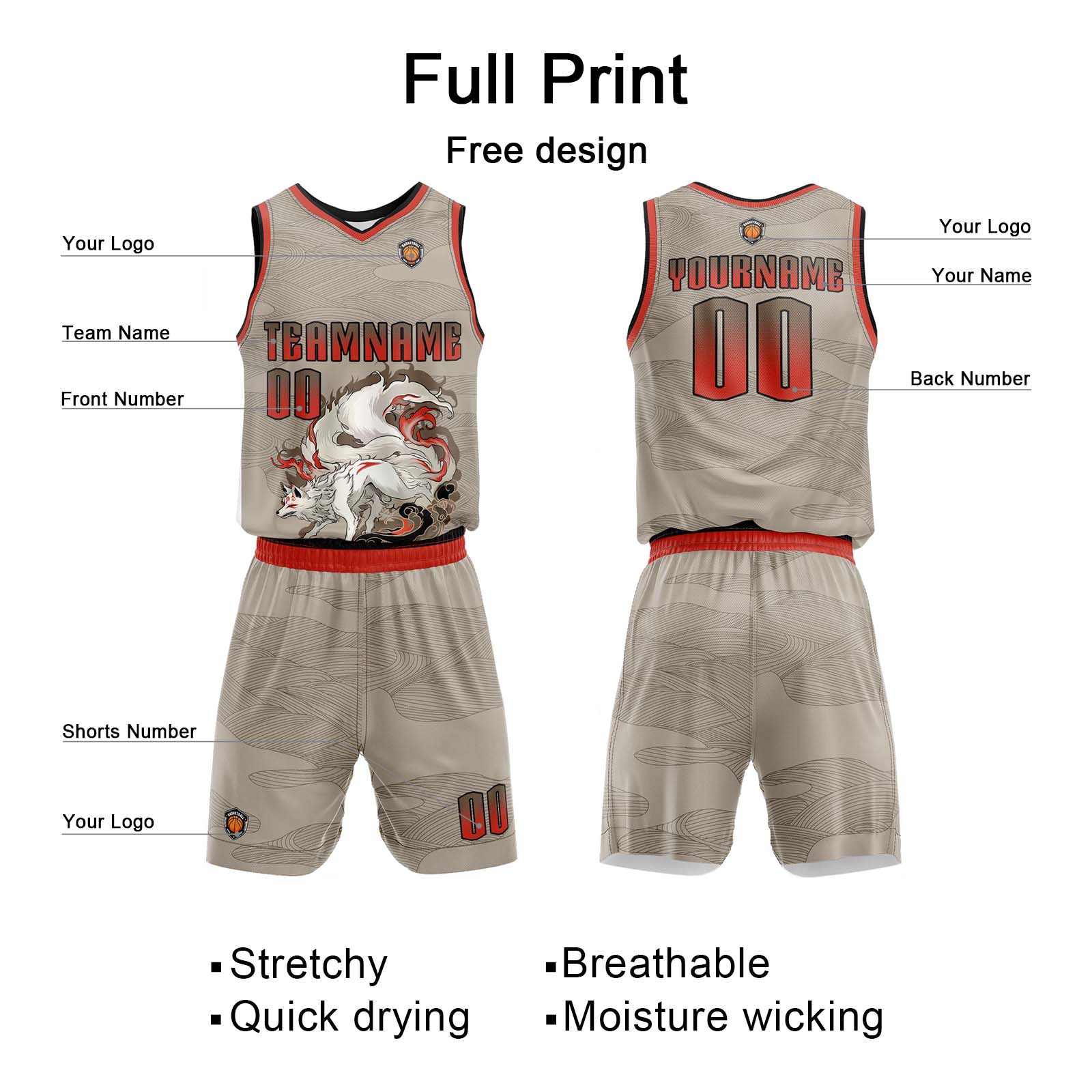 Custom Khaki Basketball Jersey Uniform Suit Printed Your Logo Name Number