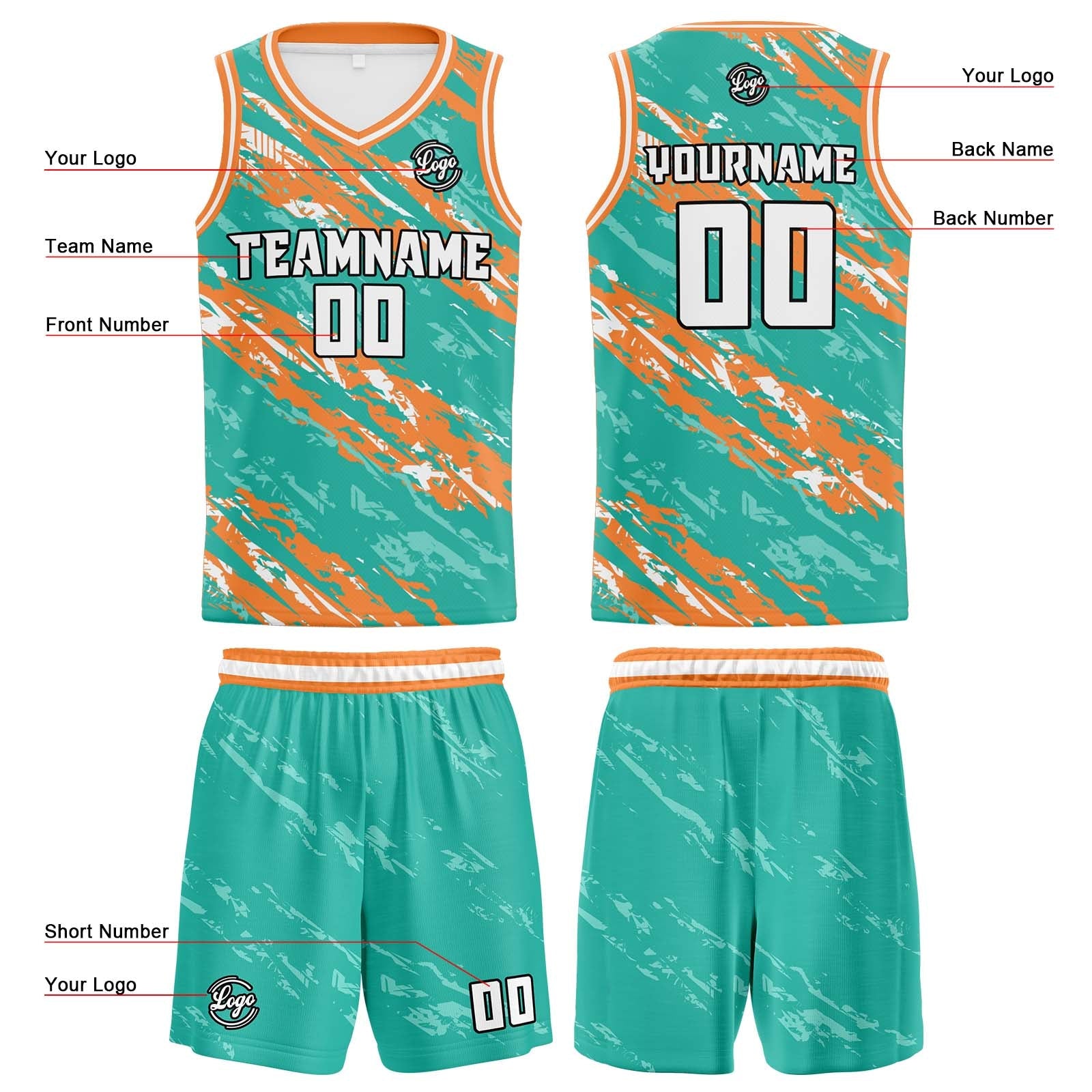 Custom Teal Orange Basketball Jersey Uniform Suit Printed Your Logo Name Number