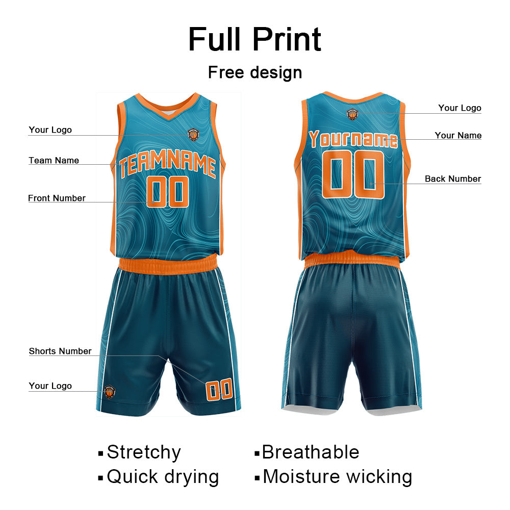 Custom Basketball Jersey Uniform Suit Printed Your Logo Name Number Blue Green