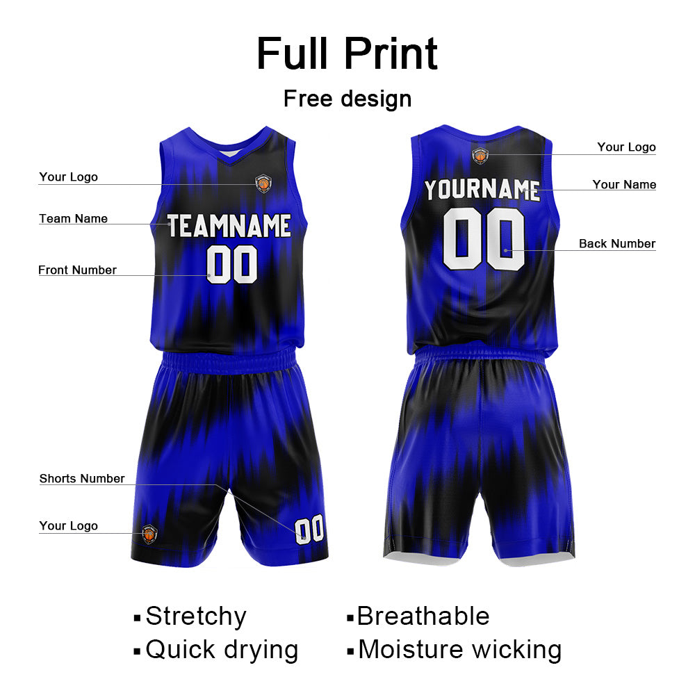 Custom Basketball Jersey Uniform Suit Printed Your Logo Name Number Black-Royal