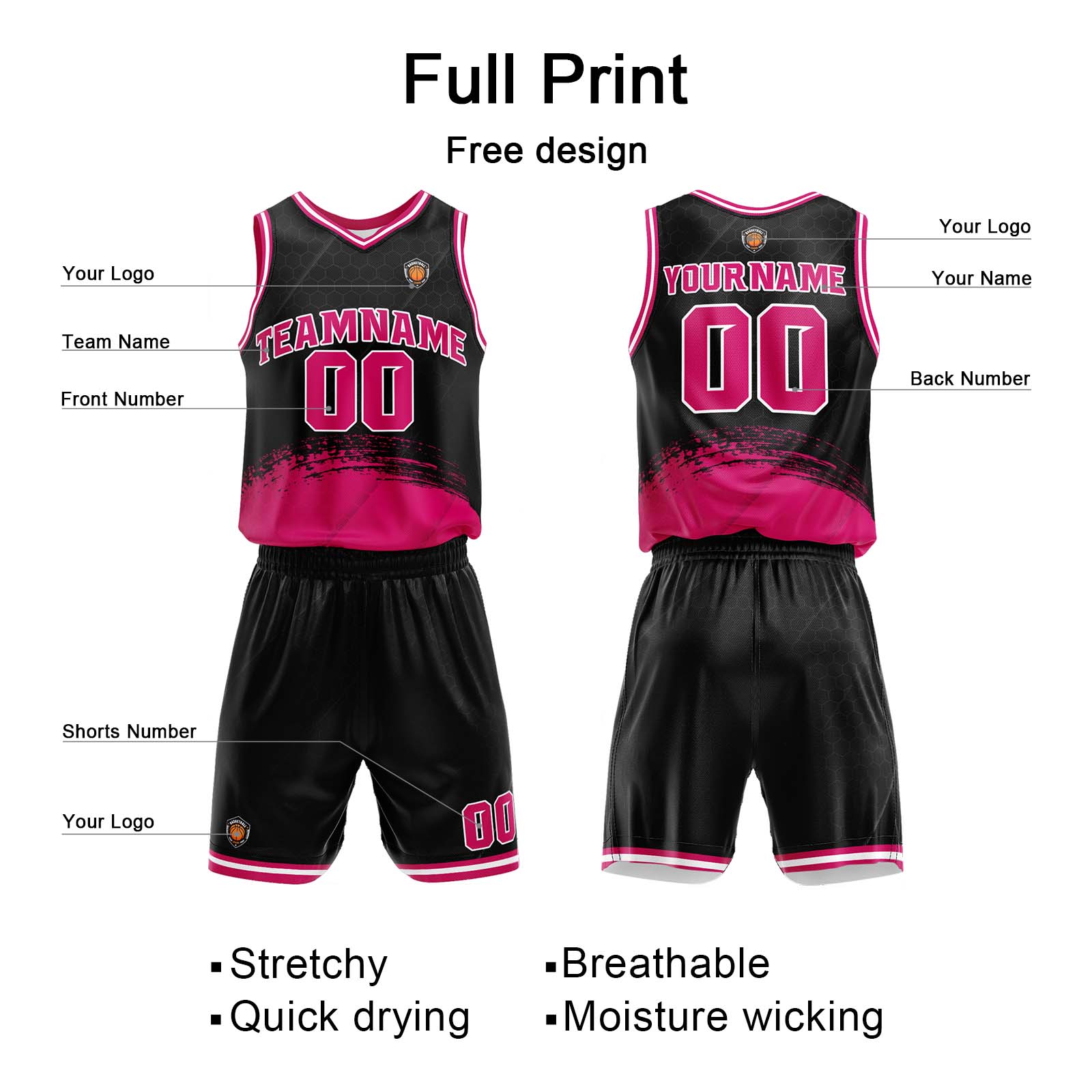 Custom Black Rose Basketball Jersey Uniform Suit Printed Your Logo Name Number