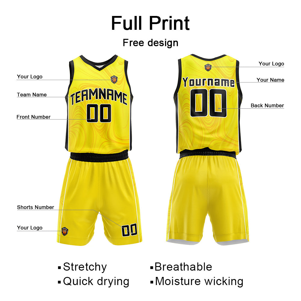 Custom Basketball Jersey Uniform Suit Printed Your Logo Name Number Yellow