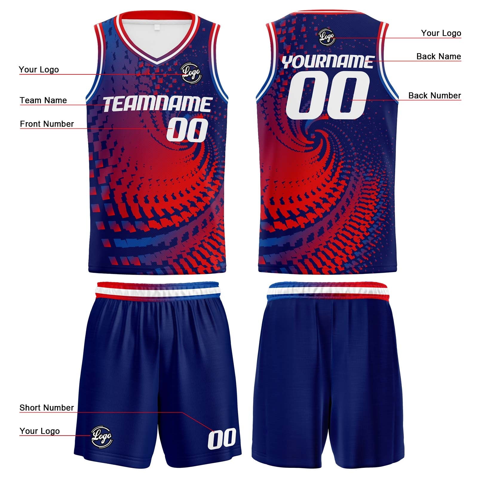 Custom Navy Red Basketball Jersey Uniform Suit Printed Your Logo Name Number