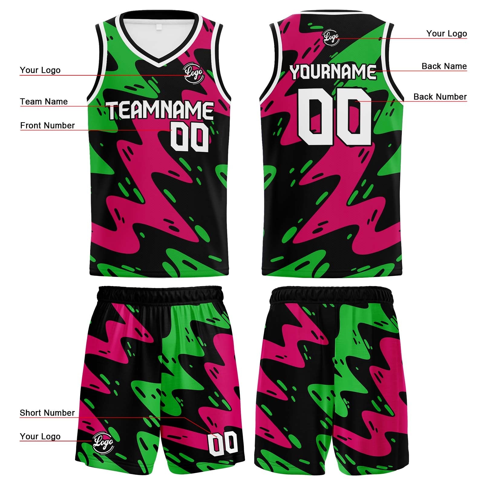 Custom Black Rose Green Basketball Jersey Uniform Suit Printed Your Logo Name Number