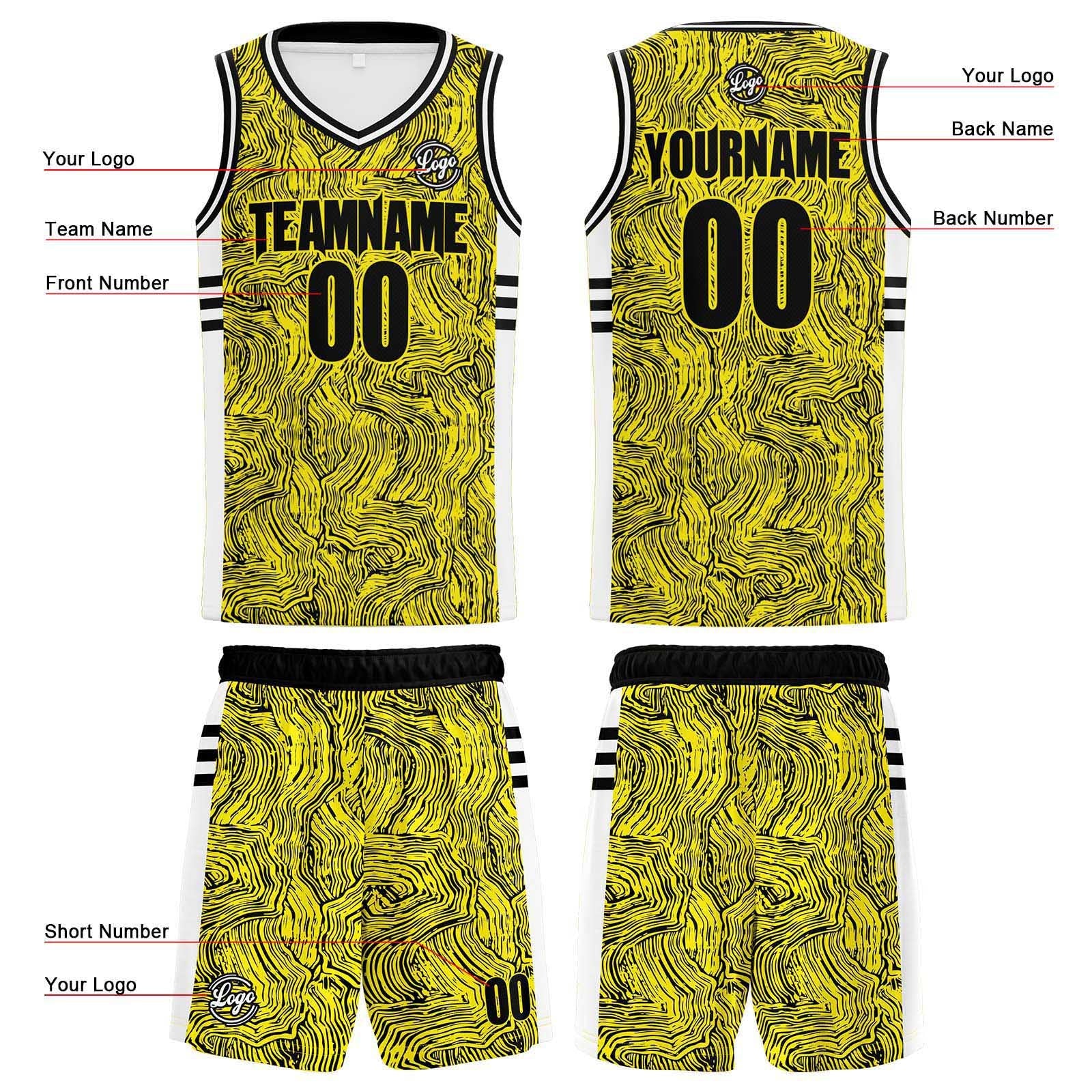 Custom Black Yellow Basketball Jersey Uniform Suit Printed Your Logo Name Number