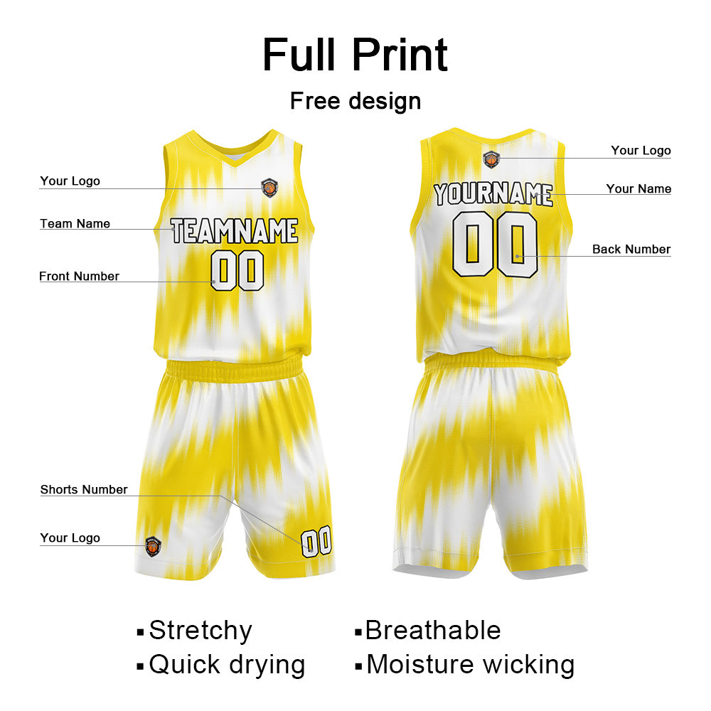 Custom Basketball Jersey Uniform Suit Printed Your Logo Name Number Yellow