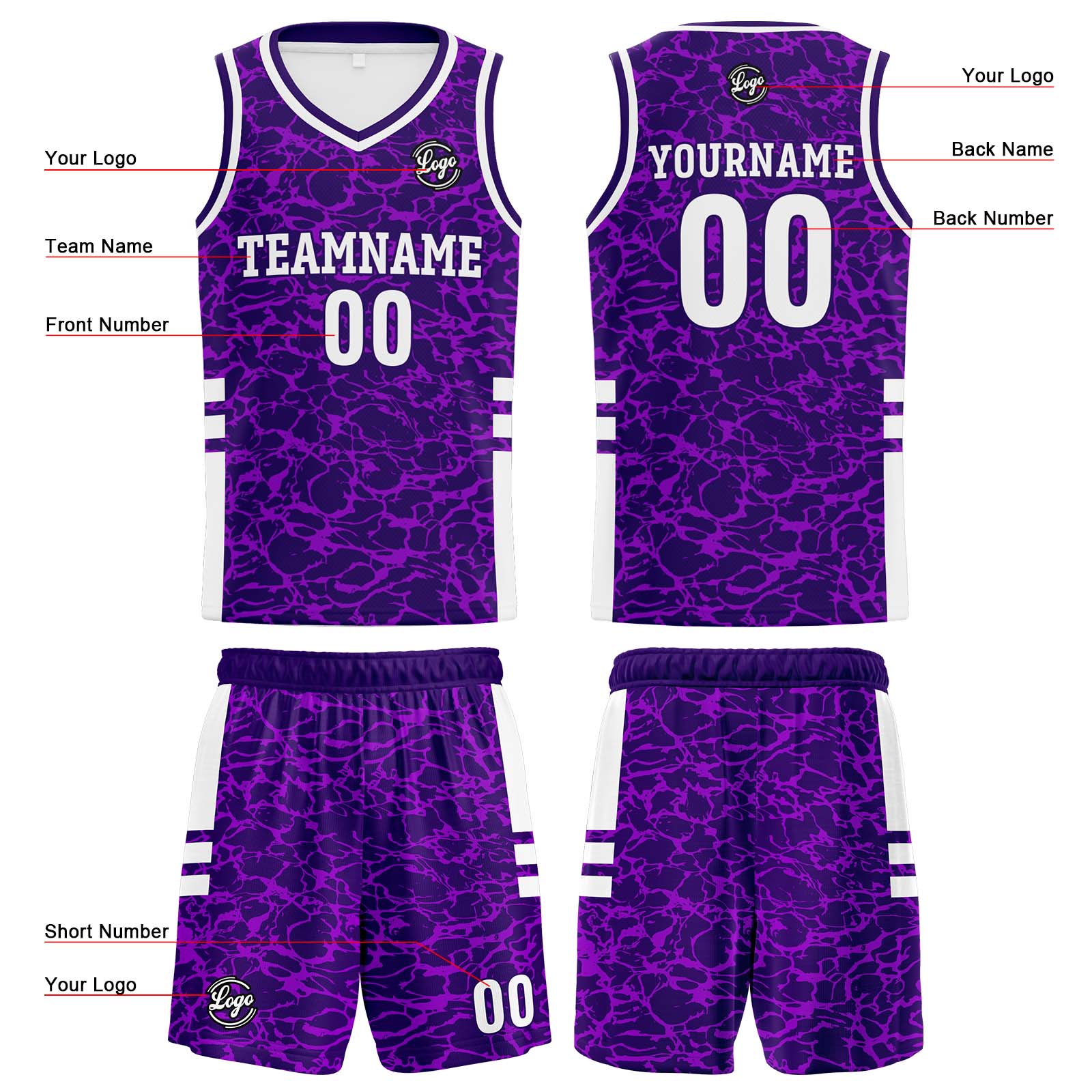Custom Purple Basketball Jersey Uniform Suit Printed Your Logo Name Number