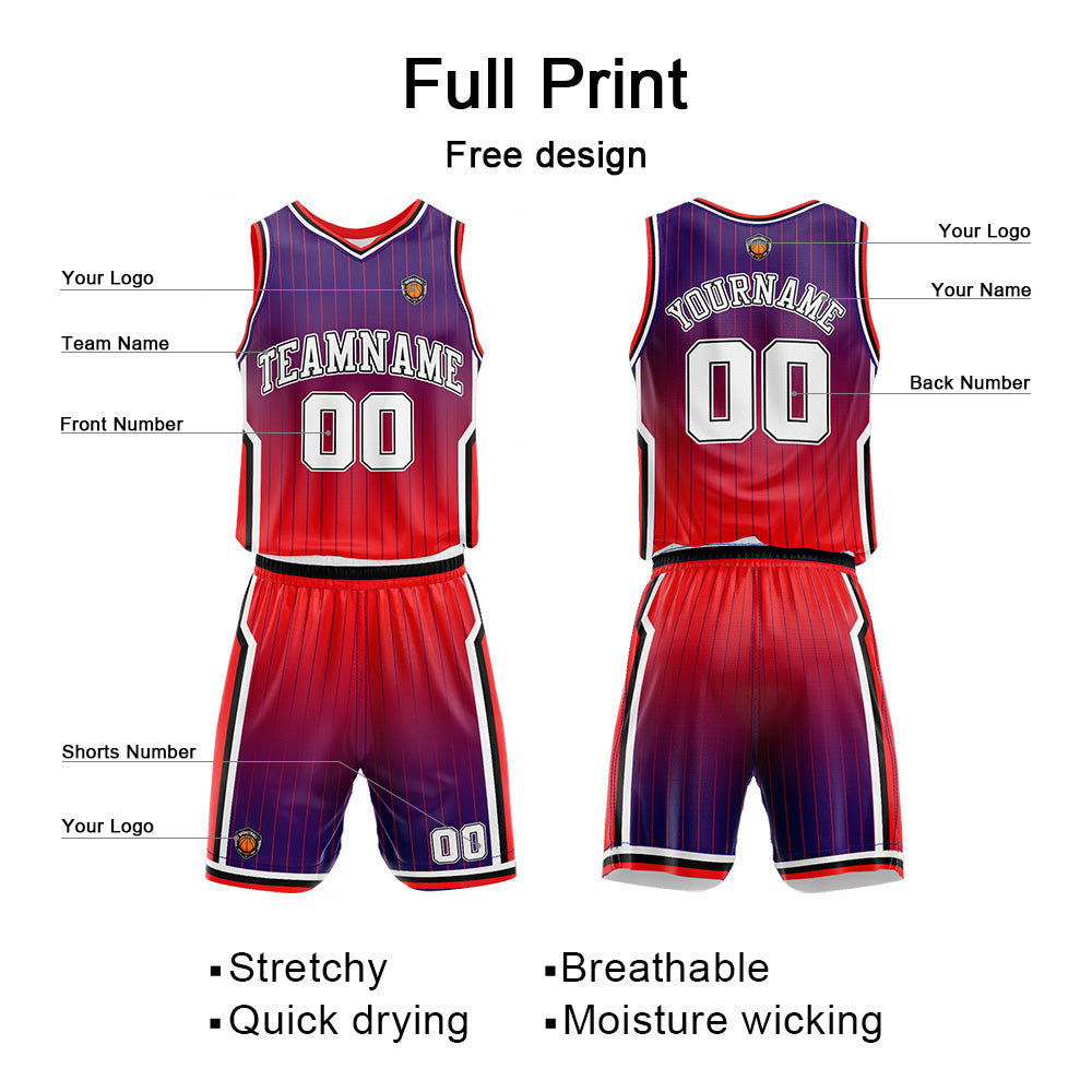 Custom Basketball Jersey Uniform Suit Printed Your Logo Name Number Purple-Red