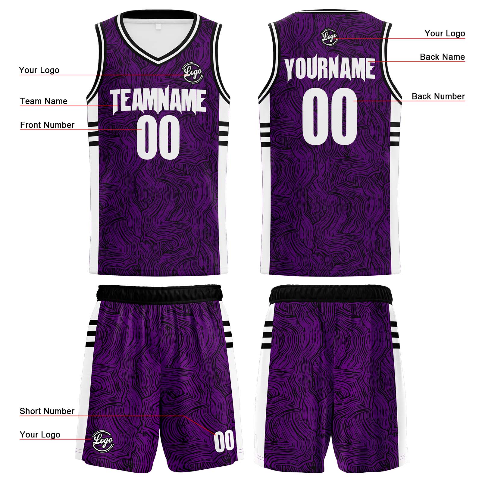 Custom Black Purple Basketball Jersey Uniform Suit Printed Your Logo Name Number