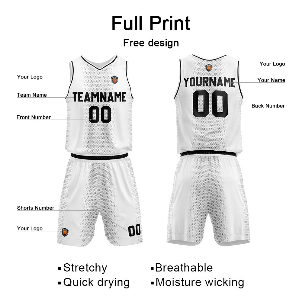 Custom Basketball Jersey Uniform Suit Printed Your Logo Name Number White