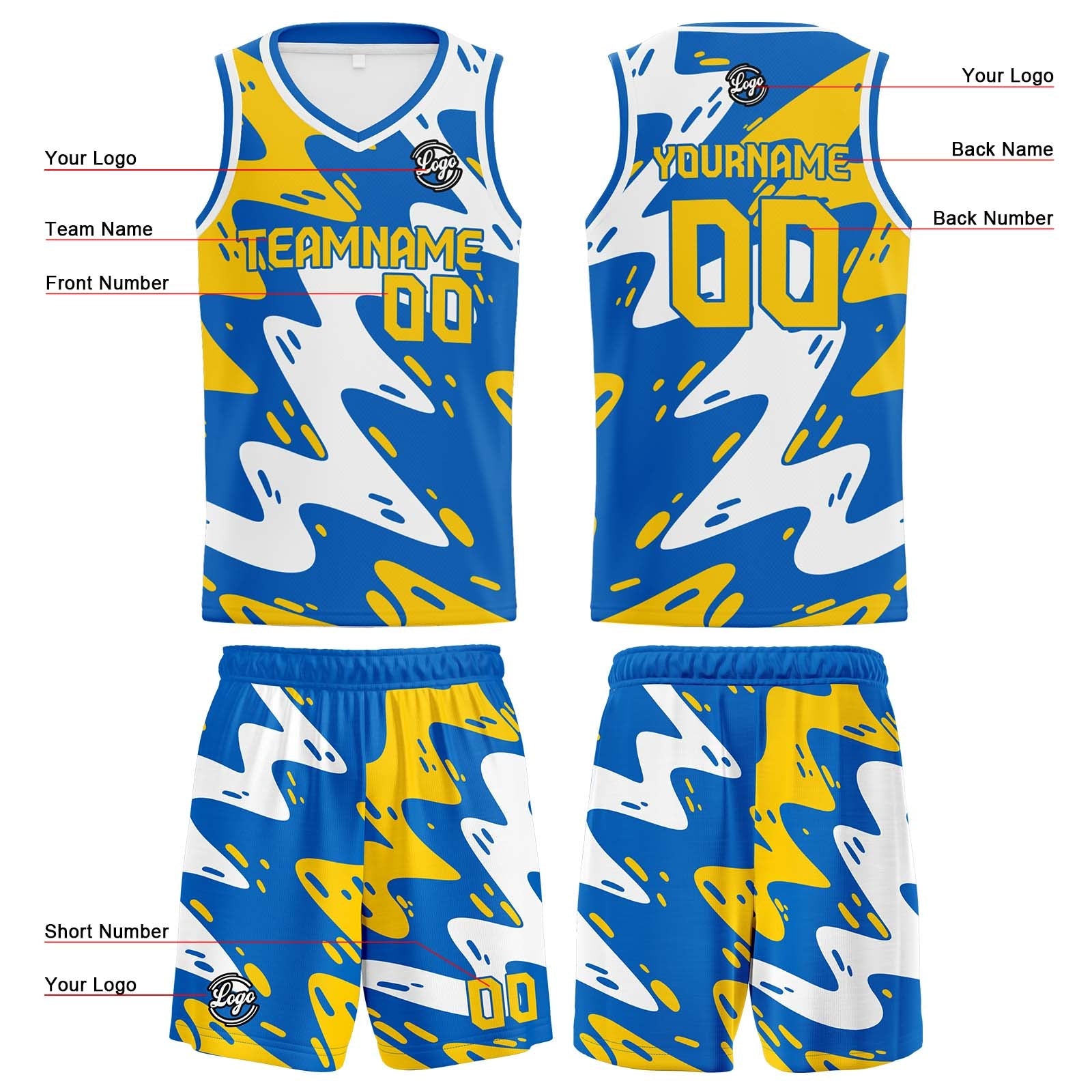 Custom Blue Yellow Basketball Jersey Uniform Suit Printed Your Logo Name Number