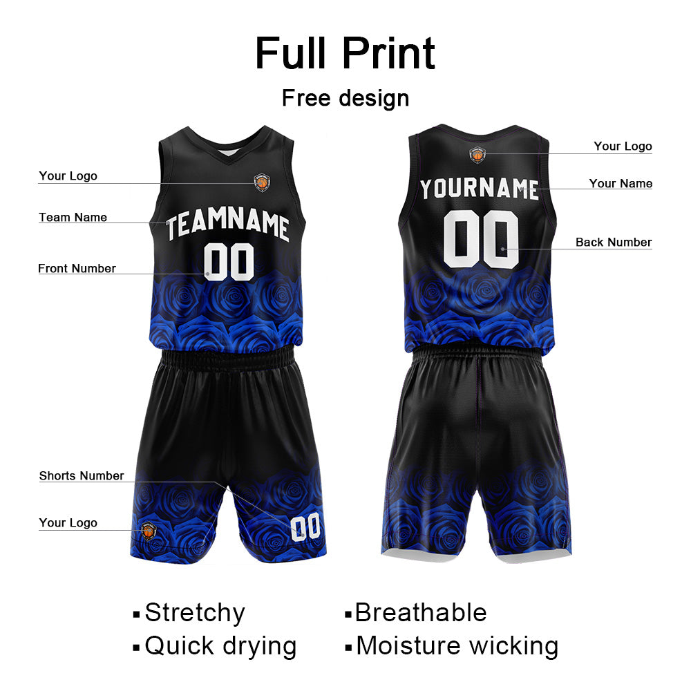 Custom Basketball Jersey Uniform Suit Printed Your Logo Name Number Royal