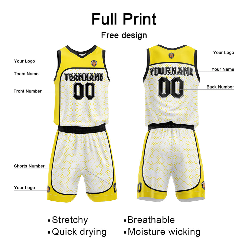 Custom Basketball Jersey Uniform Suit Printed Your Logo Name Number Yellow