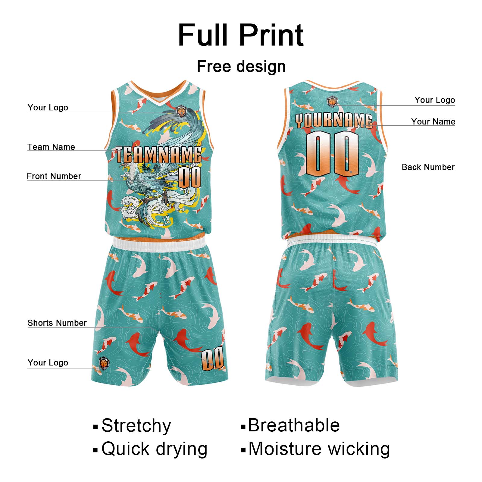 Custom Teal Orange Basketball Jersey Uniform Suit Printed Your Logo Name Number