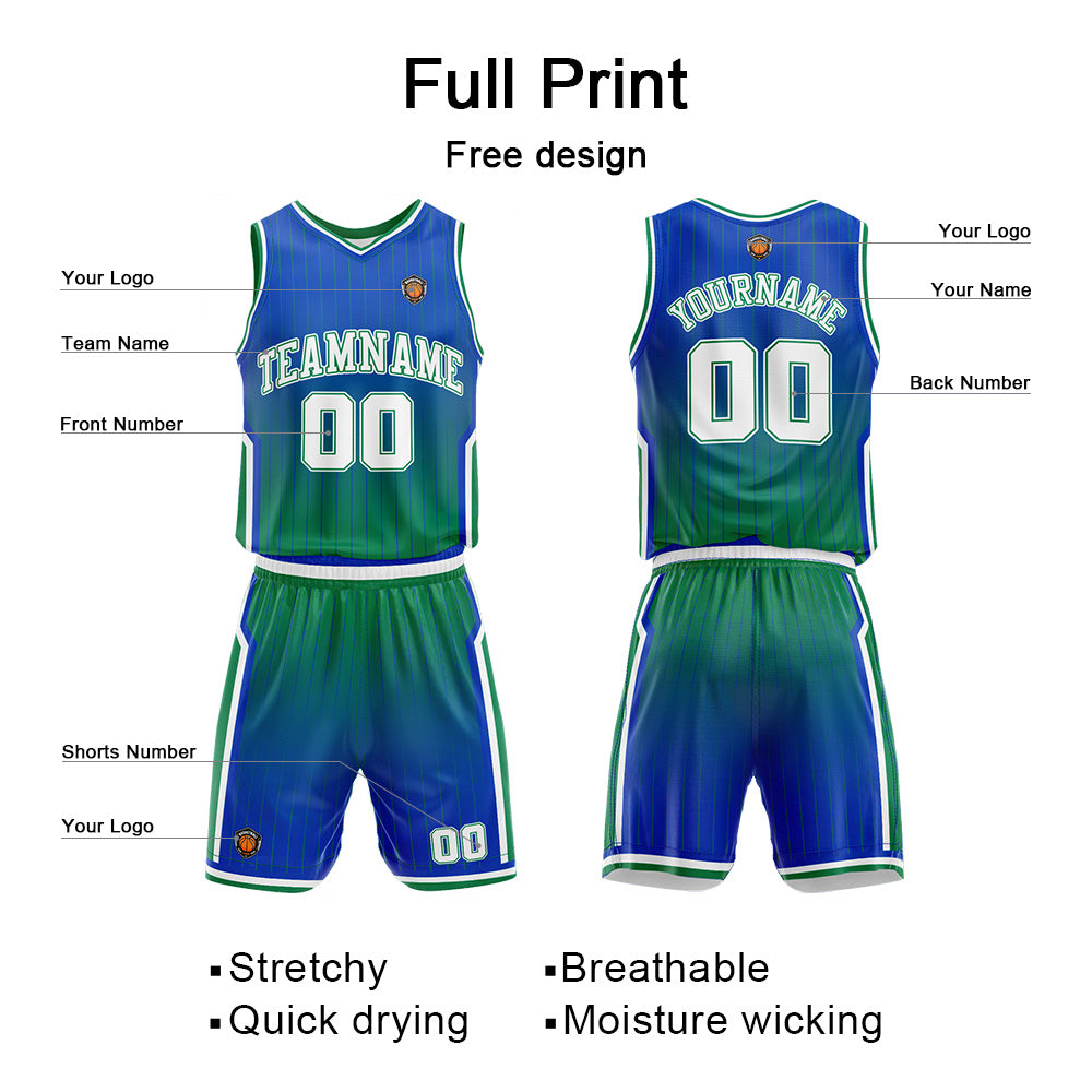 Custom Basketball Jersey Uniform Suit Printed Your Logo Name Number Royal-Green