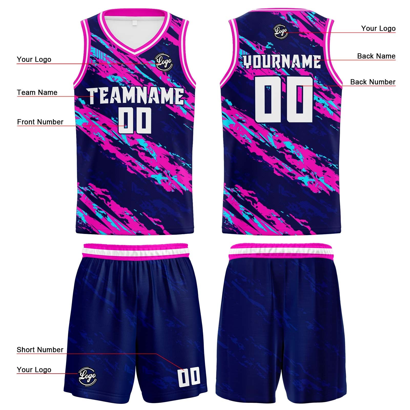 Custom Navy Pink Basketball Jersey Uniform Suit Printed Your Logo Name Number