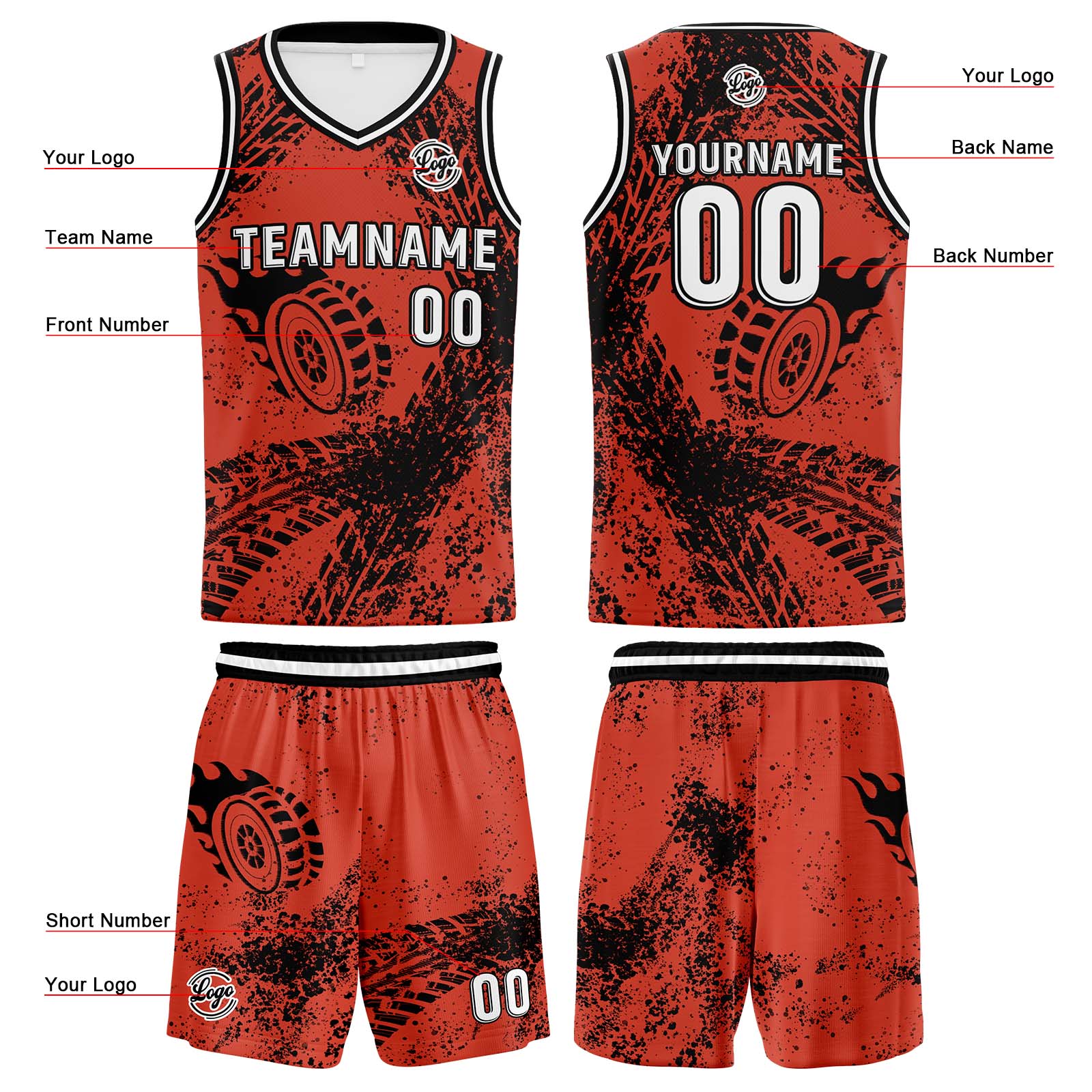 Custom Vermilion Basketball Jersey Uniform Suit Printed Your Logo Name Number