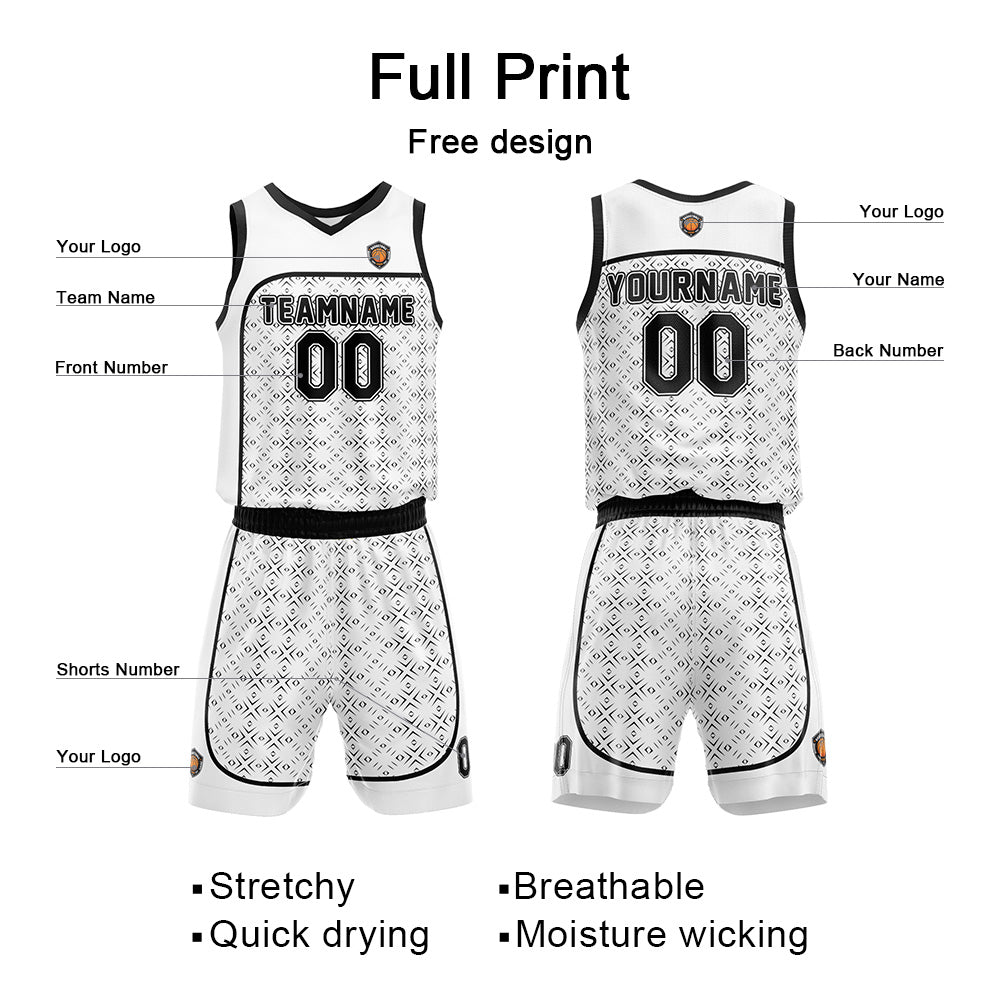 Custom Basketball Jersey Uniform Suit Printed Your Logo Name Number White